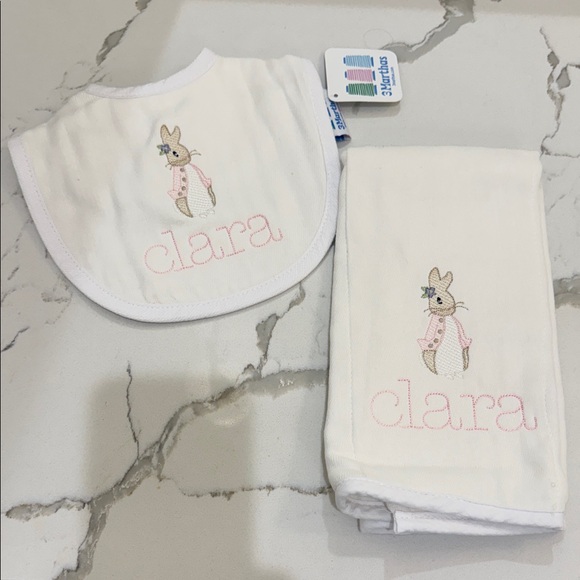 3Marthas Other - 3Marthas Bib & Burp Set w/ Clara & Bunny Embroidery NWT
